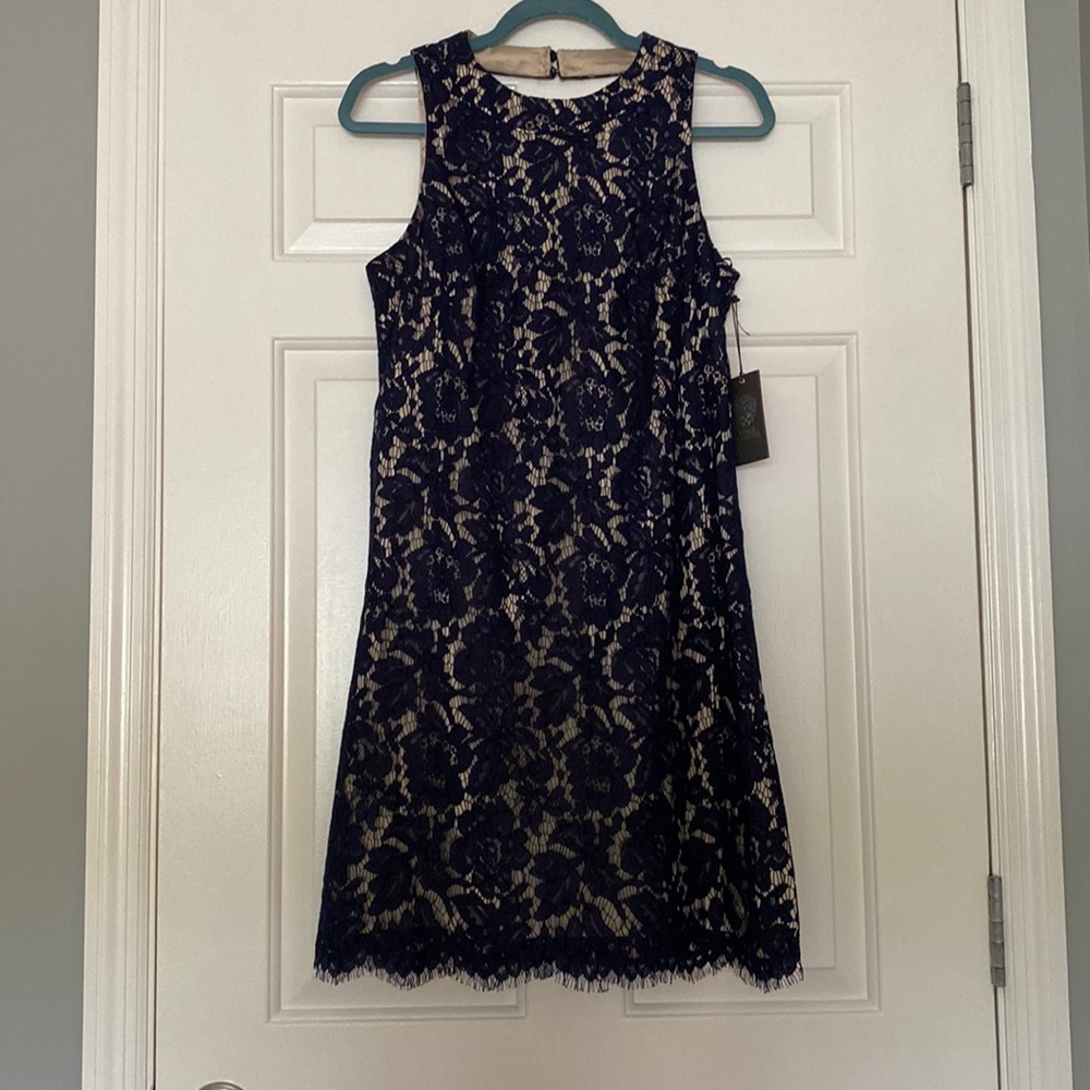 NWT Vince Camuto Navy Lace Overlay Dress
